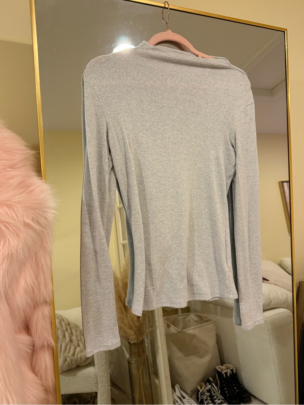 Express Metallic Long-Sleeve Top in Light Silver